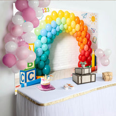 Lofaris Colorful Learning Photography Backdrop with Rainbow Balloons and ABC Blocks, Playful Studio Background for Kids Photoshoot