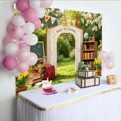 Lofaris Back to School Arch Backdrop with Books and Globe, Vibrant Photography Background for Student Photos and Classroom Decor