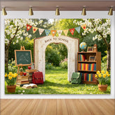 Lofaris Back to School Arch Backdrop with Books and Globe, Vibrant Photography Background for Student Photos and Classroom Decor
