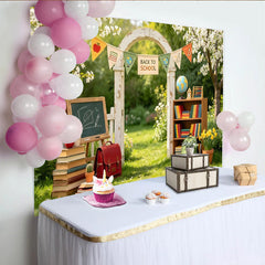 Lofaris Charming Back To School Backdrop with Archway and Books, Outdoor Garden Background for Classroom Decor and Photography