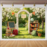 Lofaris Charming Back To School Backdrop with Archway and Books, Outdoor Garden Background for Classroom Decor and Photography