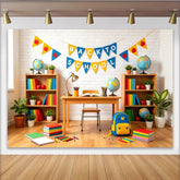 Lofaris Vibrant Back To School Backdrop with Books and Globes, Educational Classroom Background for Photography and Party Decor.