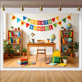 Lofaris Colorful Back To School Backdrop with Pennant Banner and Classroom Decor, Educational Photography Background for Students and Teachers