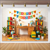 Lofaris Colorful Back To School Backdrop with Books and Globes, Vibrant Classroom Background for Student Photography and Party Decor