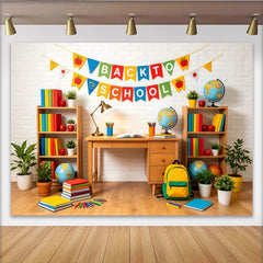 Lofaris Colorful Back To School Backdrop with Books and Globes, Vibrant Classroom Background for Student Photography and Party Decor