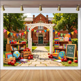 Lofaris Colorful Back To School Backdrop with Books and Apples, Vibrant Classroom Photography Background for First Day Party Decor