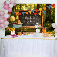 Lofaris' Nostalgic Back to School Photography Backdrop with Blackboard and Books, Colorful Bunting Banner for Classroom Decor