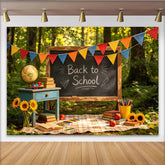 Lofaris' Nostalgic Back to School Photography Backdrop with Blackboard and Books, Colorful Bunting Banner for Classroom Decor