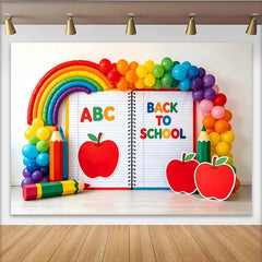 Lofaris Colorful Back To School Backdrop with Rainbow Balloons and ABC, Vibrant Classroom Decor for First Day Photoshoot