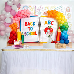 Lofaris Bright Back To School Backdrop with ABC, Apple and Pencils, Vibrant Classroom Background for Student Photography