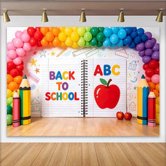Lofaris Colorful Back To School Backdrop with Rainbow Balloons and ABC, Large Notebook Design Photography Background for Classroom Decor