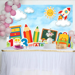 Lofaris Colorful Cartoon Back to School Backdrop with Pencils, ABC Blocks and Numbers, Fun Learning Theme Photo Background for Kids