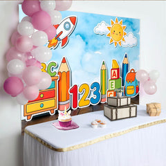 Lofaris Cartoon School Photography Backdrop with ABC Letters and Numbers, Colorful Learning Background for Kids Photoshoot and Party