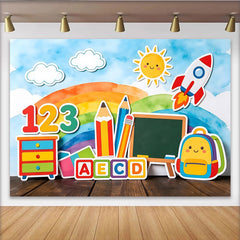 Lofaris Colorful Back To School Backdrop with Rainbow, Numbers, and Alphabet, Fun Learning Photo Background for Kids Party Decor