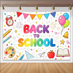 Lofaris Vibrant Back To School Photography Backdrop with Educational Elements, Cheerful Classroom Background for Students and Teachers