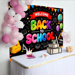 Lofaris Colorful Welcome Back To School Backdrop with Balloons and School Supplies, Chalkboard Style Photography Background for Classroom Decor