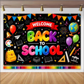 Lofaris Colorful Welcome Back To School Backdrop with Balloons and School Supplies, Chalkboard Style Photography Background for Classroom Decor