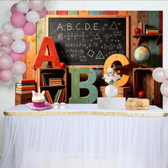 Lofaris Colorful Wooden Back To School Backdrop with Blackboard and ABC Letters, Rustic Background for Kids Photography