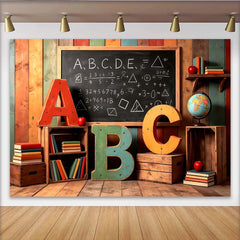 Lofaris Colorful Wooden Back To School Backdrop with Blackboard and ABC Letters, Rustic Background for Kids Photography