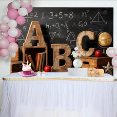 Lofaris Vintage Classroom Photography Backdrop with Blackboard, ABC Letters and Books, Educational Studio Background for School Portrait