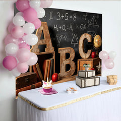 Lofaris Vintage Classroom Photography Backdrop with Blackboard, ABC Letters and Books, Educational Studio Background for School Portrait