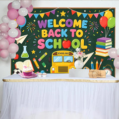Lofaris Colorful Welcome Back To School Backdrop with School Bus and Books, Vibrant Party Banner for Classroom Decor and Photoshoot