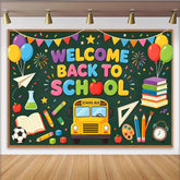 Lofaris Colorful Welcome Back To School Backdrop with School Bus and Books, Vibrant Party Banner for Classroom Decor and Photoshoot