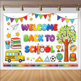 Lofaris Vibrant Welcome Back To School Backdrop with School Bus, Books and Pencils, Fun Classroom Decor for Photography