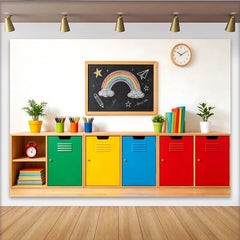 Lofaris Colorful Classroom Photography Backdrop with Rainbow Blackboard, Vibrant School Studio Background for Kids Portraits