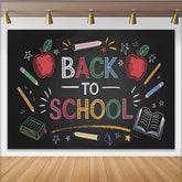 Lofaris Back To School Chalkboard Backdrop, Colorful Apples, Pencils, Fun Photo Background for Classroom Decor and Party Photography