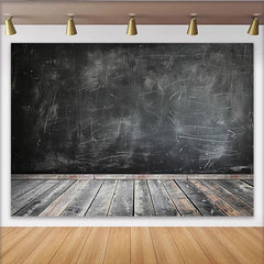 Lofaris Distressed Black Chalkboard Photography Backdrop with Wooden Floor, Rustic Studio Background for Portrait and Product Photoshoot
