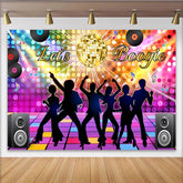 Lofaris Colorful Disco Dance Backdrop with Let's Boogie and Dancing Silhouettes, Vibrant 70s Party Background for Retro Event Photo Booth Props