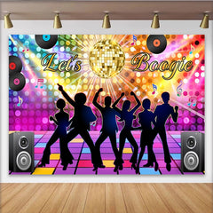 Lofaris Colorful Disco Dance Backdrop with Let's Boogie and Dancing Silhouettes, Vibrant 70s Party Background for Retro Event Photo Booth Props