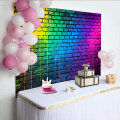 Lofaris Vibrant Rainbow Graffiti Wall Backdrop with Paint Drips, Urban Street Art Background for Photoshoot and Party Decor