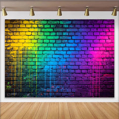 Lofaris Vibrant Rainbow Graffiti Wall Backdrop with Paint Drips, Urban Street Art Background for Photoshoot and Party Decor