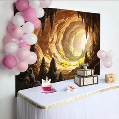 Lofaris Illuminated Fantasy Cave Photography Backdrop with Stalactites and Green Moss, Vibrant Adventure Theme Background for Studio Photoshoot