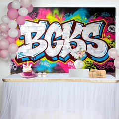 Lofaris Vibrant Neon Graffiti Wall Backdrop with Urban Brick Texture, Colorful Street Art Background for Hip Hop Party and Photoshoot