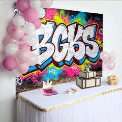 Lofaris Vibrant Neon Graffiti Wall Backdrop with Urban Brick Texture, Colorful Street Art Background for Hip Hop Party and Photoshoot