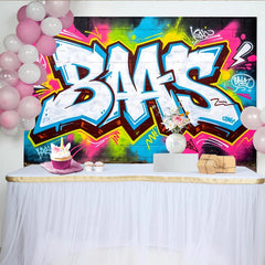 Lofaris Vibrant Graffiti Wall Photography Backdrop with Bold Letters, Urban Street Art Background for Photoshoot