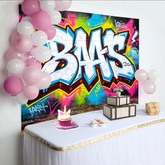 Lofaris Vibrant Graffiti Wall Photography Backdrop with Bold Letters, Urban Street Art Background for Photoshoot