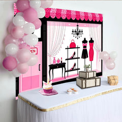 Lofaris Pink and Black Fashion Boutique Photography Backdrop with Elegant Shop Window, Glamour Studio Background for Women and Girls Photoshoot