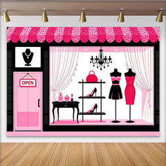 Lofaris Pink and Black Fashion Boutique Photography Backdrop with Elegant Shop Window, Glamour Studio Background for Women and Girls Photoshoot