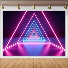 Lofaris Neon Geometric Abstract Photography Backdrop with Glowing Pink and Blue Triangles, Futuristic Studio Background for Party Decor