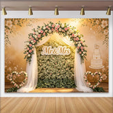 Lofaris Elegant Floral Wedding Backdrop with Pink Roses and Mr and Mrs Sign, Beautiful Wedding Cake Background for Romantic Event Photography