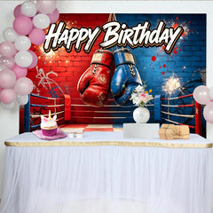 Lofaris Red and Blue Boxing Ring Sports Birthday Backdrop with Gloves, Dynamic Party Background for Photo Booth Props
