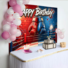Lofaris Red and Blue Boxing Ring Sports Birthday Backdrop with Gloves, Dynamic Party Background for Photo Booth Props