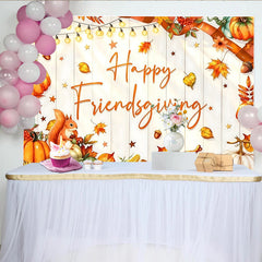Lofaris Happy Friendsgiving Thanksgiving Backdrop with Autumn Leaves and Pumpkins, Festive Harvest Party Decor for Dinner Celebration