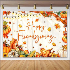 Lofaris Happy Friendsgiving Thanksgiving Backdrop with Autumn Leaves and Pumpkins, Festive Harvest Party Decor for Dinner Celebration