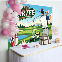Lofaris Let's Partee Golf Birthday Backdrop with Golfer, Golf Cart, and Green Course, Sports Theme Party Decor for Photoshoot