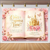 Lofaris Pink Fairy Tale Storybook Photography Backdrop with Golden Castle, Magical Princess Party Background for Girls Photoshoot